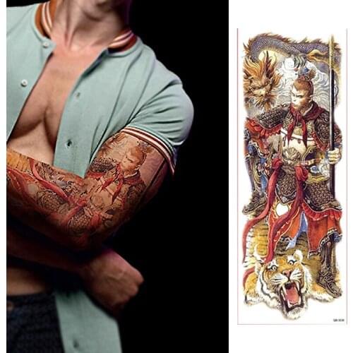 1 Sheet Big Large Full Arm Tattoo Sticker The Monkey King Dragon Tiger Waterproof Body Art Temporary Fake Tattoo