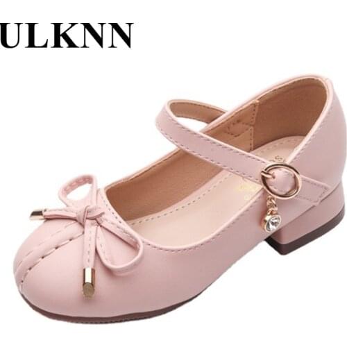 ULKNN Childrens Leather Shoes Pupil Autumn Girl Pink High Heel Shoe Princess High Single Black Shoes With Kids White Shoe