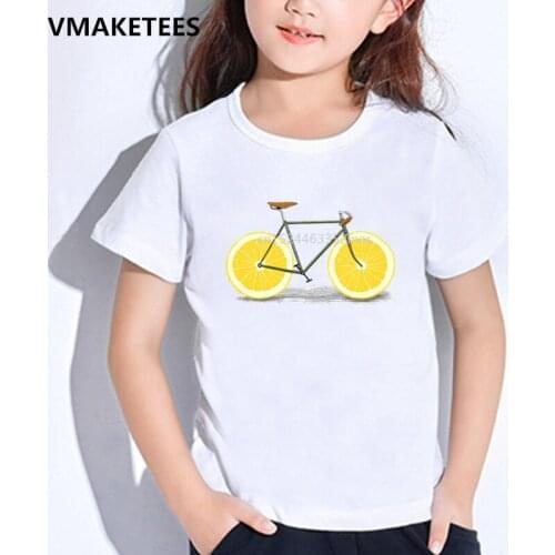 Kids Summer Short Sleeve Girls & Boys T shirts Lemon Bike Print Childrens T-shirt Fruit Bicycle Funny Baby Clothes