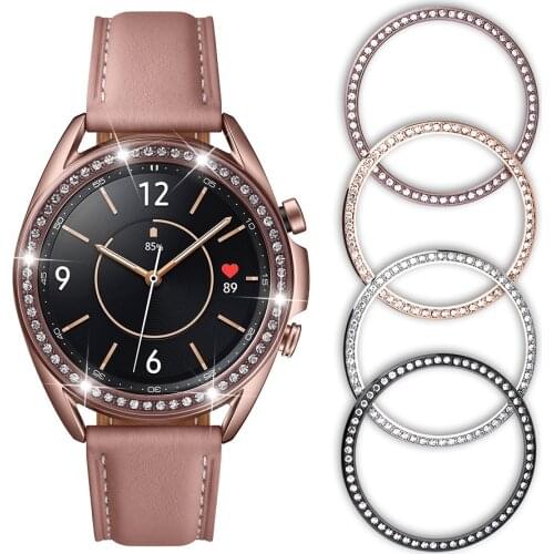 For Samsung Galaxy Watch 3 Diamond Bezel 45mm 41mm Women Metal Ring 46mm 42mm Adhesive Case Steel Bumper Anti Scratch Cover
