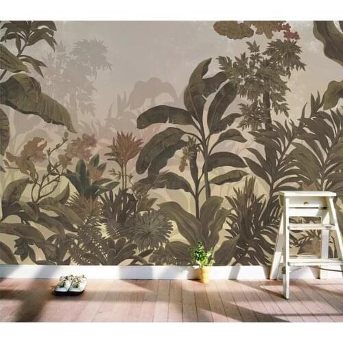 European hand - painted tropical rain forest western oil painting background wall