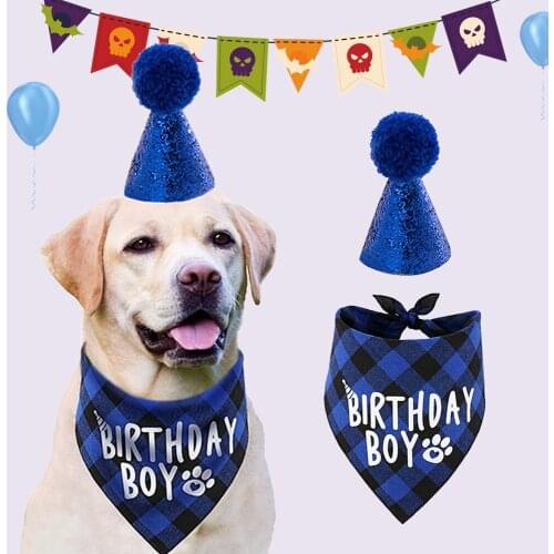Cute Pet Dogs Birthday Caps/Bibs Set Sequin Design Headwear Cap Hat Cat Dog Birthday Costume Christmas Party Pets Accessories