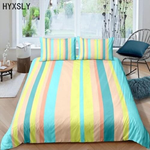 High Quality Colorful Printed Stripe Bedding Set Duvet Cover Pillowcase Home Textiles 2/3pcs Bed Linen King Queen Size Dropship