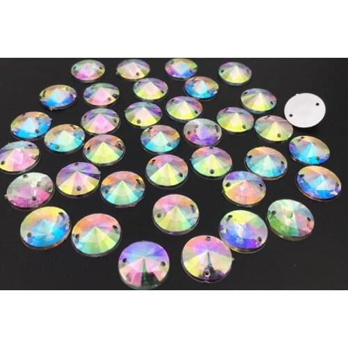 Crystal AB Round Rivoli Acrylic Crystal Rhinestones Sewing jewelry Beads Flat back 12mm Sew On Stone