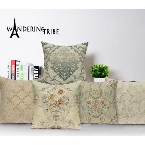 Nordic Decoration Home Blue Yellow Cushion Cover Flower Floral Living Room Cushions Custom Quality Flax Pillow Case 45 * 45