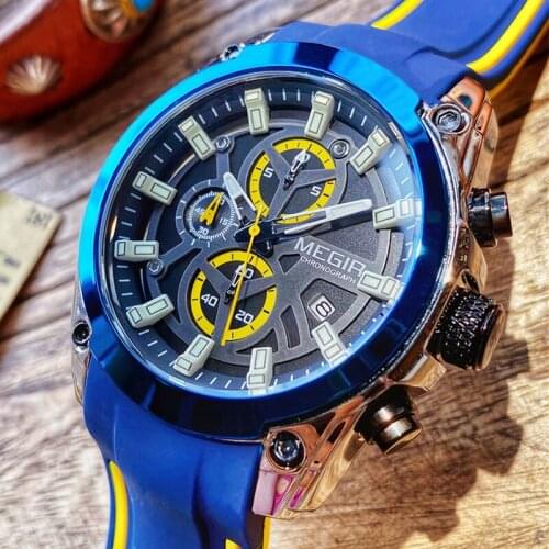 MEGIR 2020 New Fashion Mens Watches Silicone StrapTop Brand Luxury Sports Chronograph Quartz Watch Men Relogio Masculino