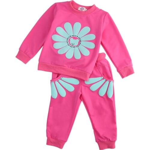 Sun Flower Cute T-shirt Jumper Tops + Pants Outfit Clothing Spring Fall New Kids Infant Baby Girls Clothes Sets 1 2 3 4 Years
