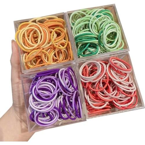 100Pcs/Bag Candy Colors Basic Elastic Hair Bands Girls Cute Ponytail Holder Seamless Rubber Band Children Kids Hair Accessories