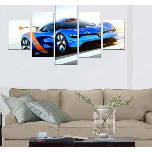 Modular Pictures 5pcs Home Cool Blue Luxury Car Decor Running Wall Art Modern Canvas Prints Painting For Bedroom Poster Frame