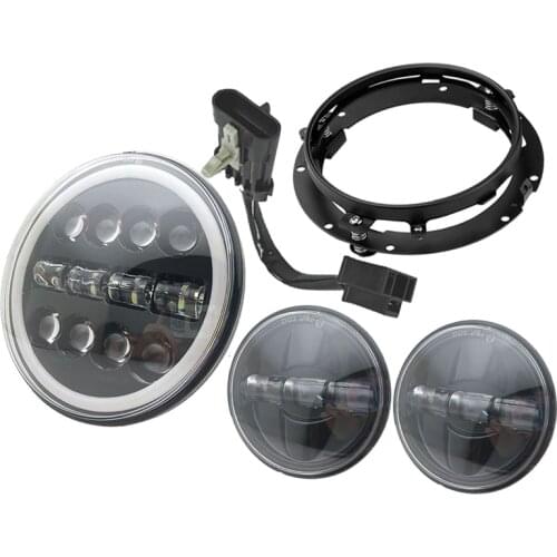 Motorcycle 7 inch Moto LED Headlight with 4-1/2" 4.5inch LED Auxiliary Fog Passing Light Lamp for Harley Touring Electra Glide