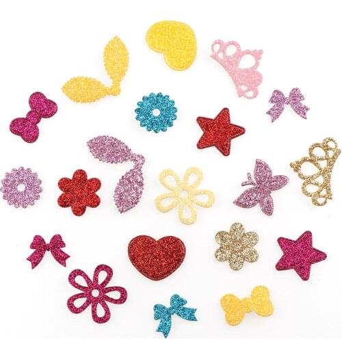 95-100pc New DIY Party Non-woven Glitter Felt Crown Flowers Butterfly Bow Star Supply Birthday Applique DIY Hair Accessories