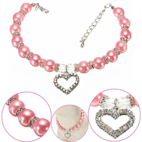 Dog Collar Necklace New Diamante Heart Rhinestone Pendant Pearl Necklace Collar Pet Jewelry Accesorios De Mascota Perro