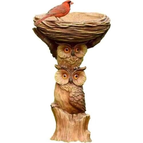 Bird Bath & Feeder Pedestal Free Standing Garden Bird Outdoor Bath Tray Owl Disk