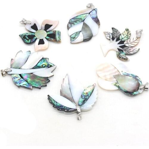 Natural Shell Pendant Flower Tree Fish Maple Leaf Shape Abalone Shell Charms for Women DIY Necklace Jewelry Making