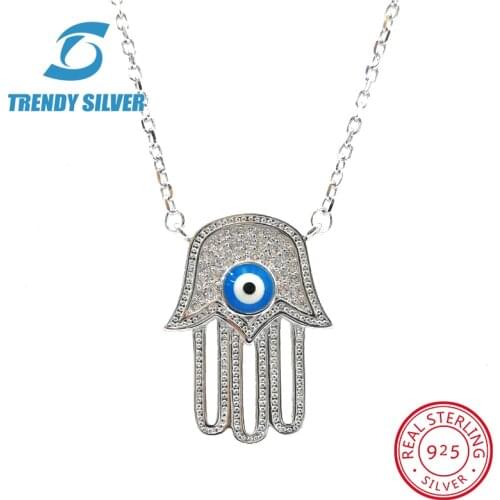 925 Sterling Silver Lucky Hamsa Hand Necklaces Pendants Fatima Hand For Women Fine Jewelry Valetines gift free shipping