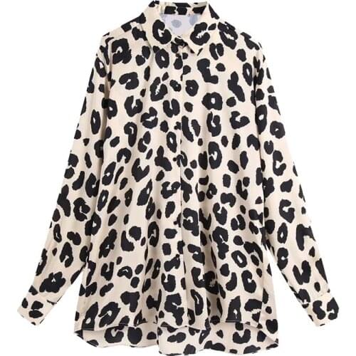 Leopard Shirts Women Fashion Print Loose Vintage Long Sleeve Button-Up Animal Pattern Female Shirts Chic Tops