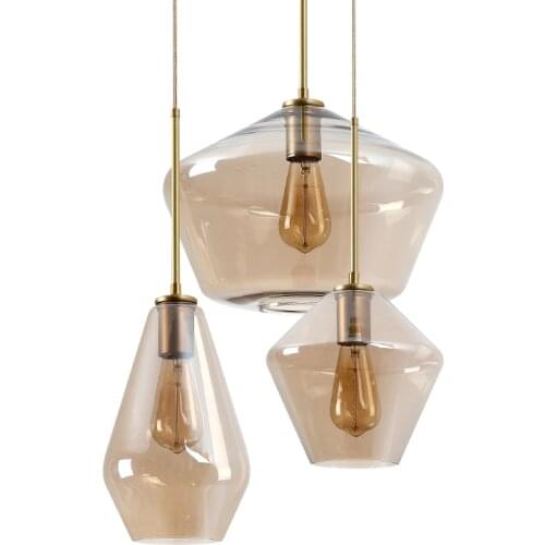 Post Modern Glass LED Pendant Light Stainless Steel Diamond Shape Kitchen Hanging Lamp Loft Hanglamp Living Room Pendant Lights