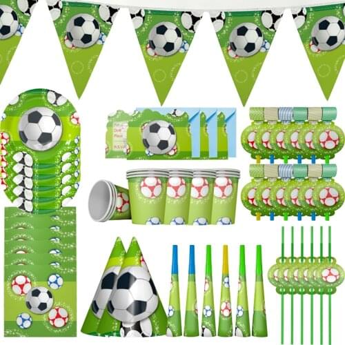 Soccer Theme Decoration Set Football Party Supplies Kids Birthday Party Decoration Set Party Disposable Paper Cup Plate Banner