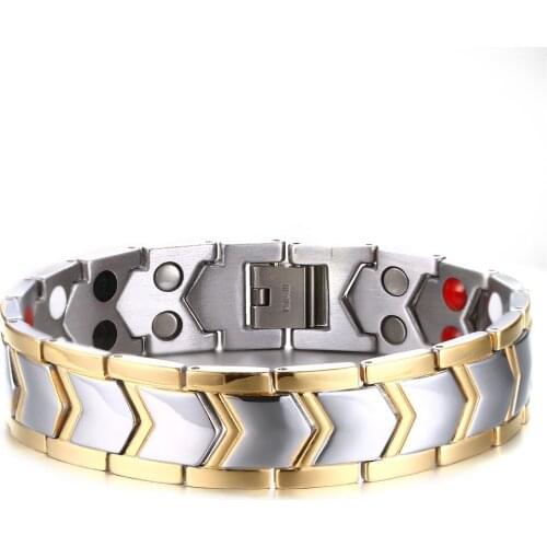 Titanium steel gold double row magnet bracelet mens bracelet friend gift B00744