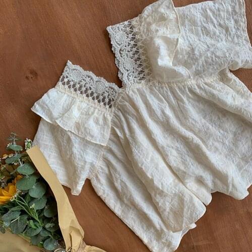 New 2021 Summer Korean Style Baby Girls Princess Blouses Lace Collar Ruffles Tops Toddlers Kids Thin Shirts