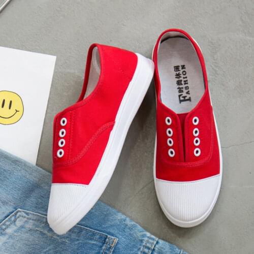 2019 Ladies Spring And Autumn New Flat White Shoes Women Low Canvas Shoes Student Casual Shoes