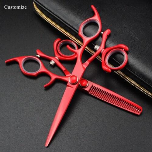 Customize logo Japan 440c 6 inch red Rotate cut hair salon scissors cutting barber haircut thinning shears hairdressing scissors