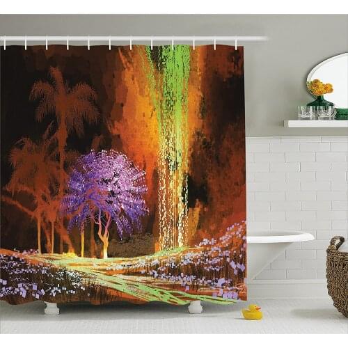 Fantasy Art House Decor Shower Curtain Digitally Saturated Tropical Scene in Extreme Haze Tones Exotic Artwork Bathroom Curtains