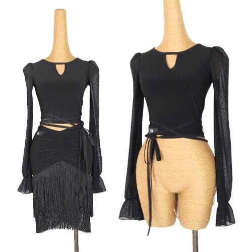 New Latin Dance Practice Tops For Women Adult Long Sleeve Mesh Clothes Professional Rumba Dance Shirt Samba Costumes DQL4945