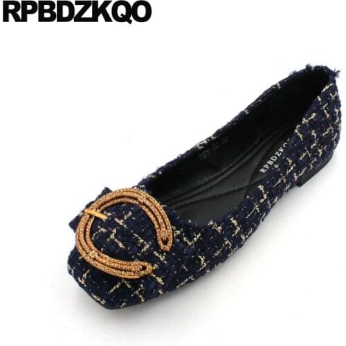 Black large size blue latest slip on metal china big rhinestone square toe ladies beautiful flats shoes women cheap diamond