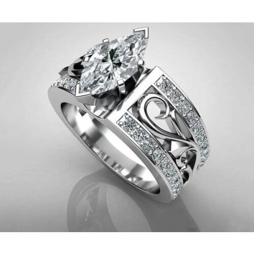 Fashion Marquise Cut Ring Silver Color Engagement Ring for Women Hollow Flower Rings Wedding Band Crystal Jewelry Dainty anillos
