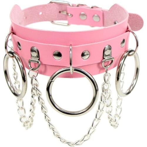 2021 Pink Chains PU Leather Choker Necklace Pendant Collar for Women Goth Punk Chain Sexy Chocker Necklaces Bondage Jewelry