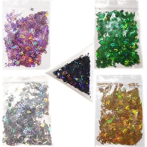 1 Bag Nail Art Glitter Sequins Holo Letter Shaped Design Flake Nail Tips Manicure Silver Laser 3d Nail Accessories Gel UV Decor