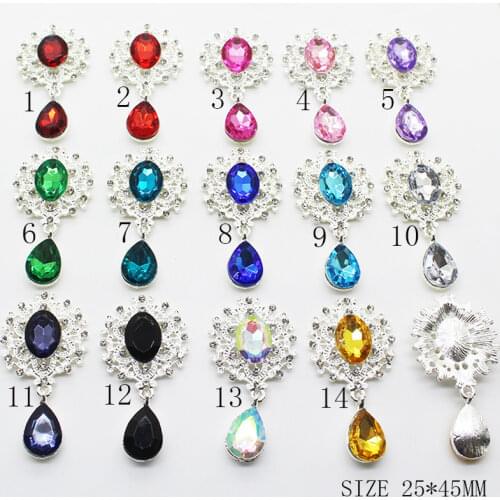 10pcs /lot Alloy Snap Rhinestone Flatback Buttons Jewelry Pendant for Wedding Clothing Sewing Diy Accessor Decor 25*45mm