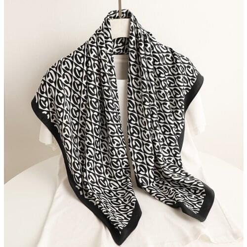 2021 Fashion Solid Letter Square Scarf For Women Twill Soft Neckerchief Female Shawl Wrap Ladies Headband Foulard Hijab Bandana