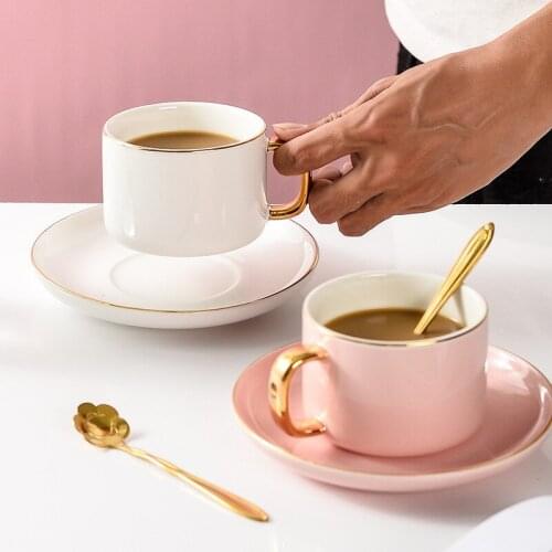 250ML Ceramic Coffee Cup and Saucer Spoon Set Simple European-Style Luxury Home Afternoon Tea Latte Mug Set Gift