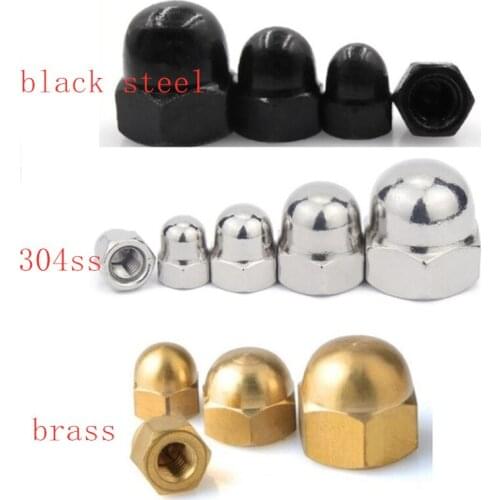 3-50pcs Acorn Cap Nut M3 M4 M5 M6 M8 M10 M12 steel with black or Stainless Steel 304 or brass Decorative Cap Nuts Caps Covers