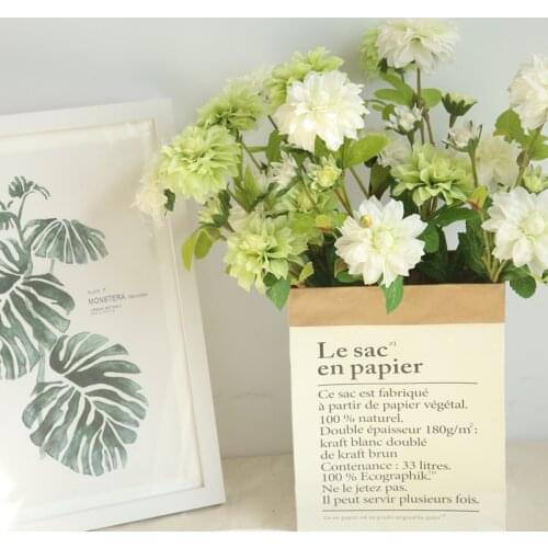 3 Heads Dahlias Artificial Flowers DIY Silk Daisy Chrysanthemum Fall Vivid Fake Flower and Leaf Wedding Party Garden Decoration