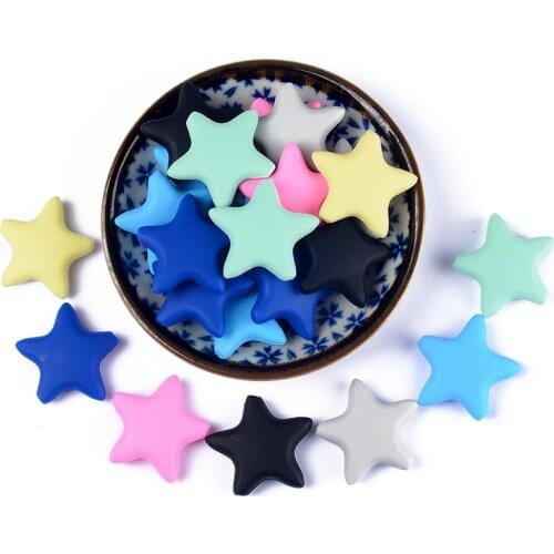 5Pcs/Lot Pacifier Chain Necklace DIY Accessories Stars Silicone Beads More Colors Baby Teethers Food Grade Baby Teething Toys
