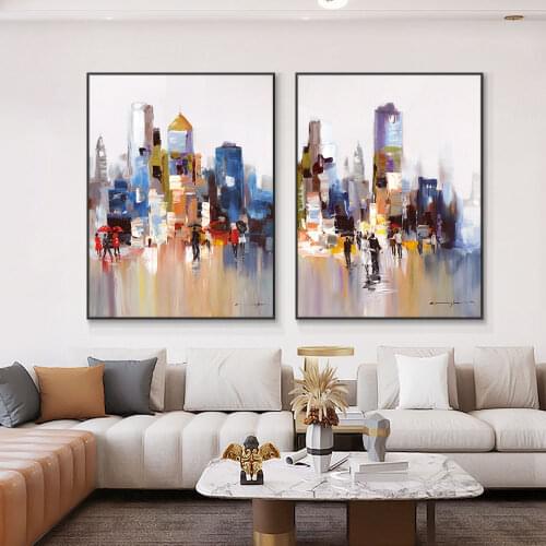 Abstract Large City Building Painting Picture 100% Hand Painted Oil Painting On Canvas Wedding Decoration For Living Room