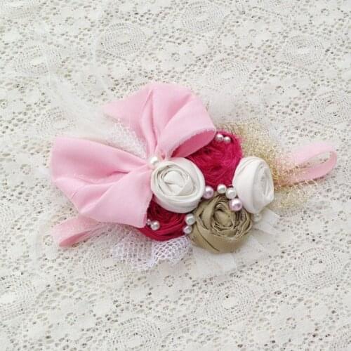 Free Shipping Dupioni Silk Roll Flower Ivory Ostrich Feather Headband Kids Hair Accessories