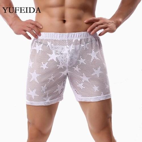 Transparent Mesh Boxers Men Underwear Male Gay Sissy Panties Boxer Shorts Breathable Underpants Trunks Lingerie Bulge Pouch