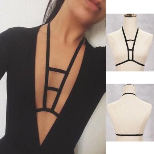 JLX.HARNESS Cage bra crop top harness lingerie goth sexy hot 90s hipster fetish wear cage bra open chest body harness O0408