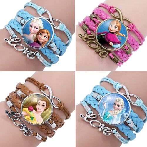 Disney Cartoon Frozen 2 Elsa Anna Beauty and the beast Princess styles children cartoon bracelet Girl Gift Decor Birthday Female