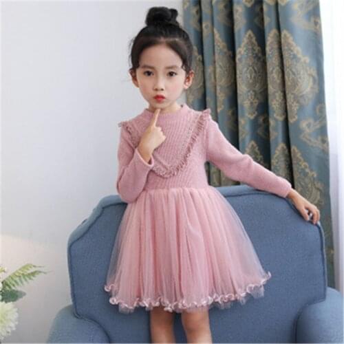Kids Dresses For Girl 3 4 5 6 7 Years Girl Winter Dress Plus Velvet Sweater Tutu Mesh Splice Girls Clothing Toddler Girl Dresses