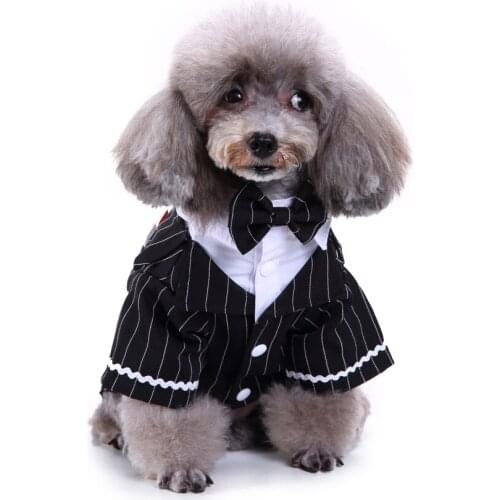 Gentleman Pet Suit Dog Clothes Formal Striped Bow Tie Tuxedo Pet Wedding Groomsmen Cloth Christmas Halloween Costumes Cospaly