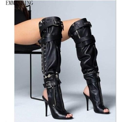 Emma King Detachable Gladiator Sandals Peep Toe Summer Boots Women Fashion High Heel Rivets Buckle Zipper Slingback Ladies Shoes