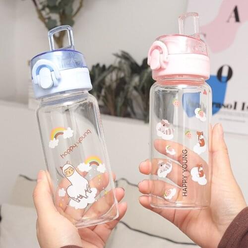 Cartoon Cute Fox Alpaca Glass Water Bottles 320ml Sport Travel Milk Juice Mug Student Creative Portable Leakproof Drinking Cup
