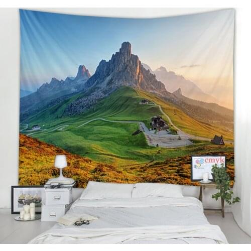 Mountain rolling lake scenery tapestry art psychedelic wall hanging beach towel mandala decorative thin blanket yoga
