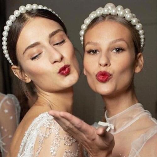 Haimeikang 2021 Big Pearls Hairbands for Girls Women Elegant Headband Headwear Cute Bear Bezel Hair Hoop Hair Accessories