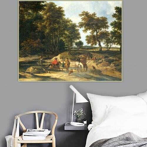 Jacob van Ruisdael《The ford》Canvas Oil Painting Artwork Aesthetic Poster Picture Wall Hanging Decor Home Decoration